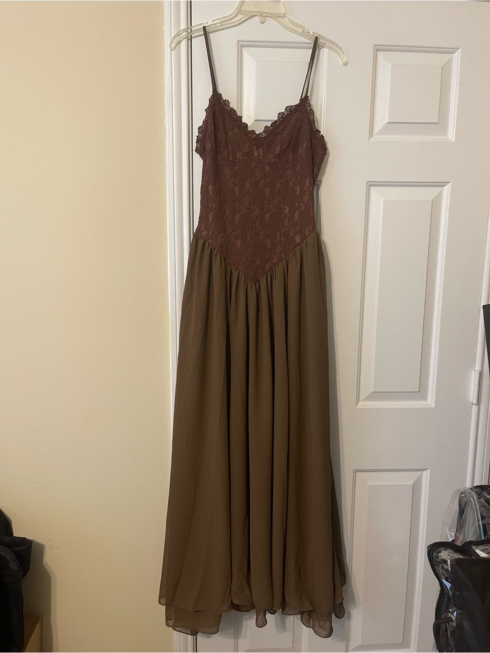 Brown Lace Bodice Maxi Dress - Women